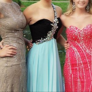 Night Moves Turquoise/Black Prom Dress